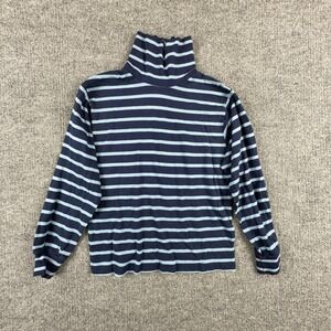 VTG Lydia Jane Shirt Girls 10/12 Blue Navy Striped Turtleneck Long Sleeve Cotton